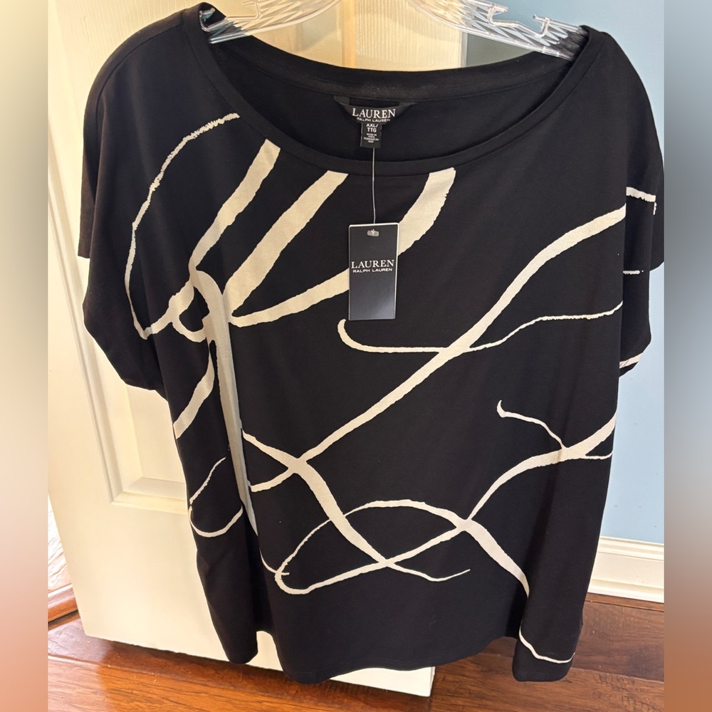 Lauren Ralph Lauren Black Top with Cream Abstract Lines